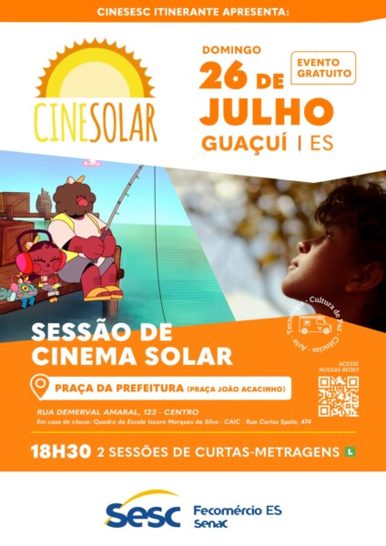 3ª edição do CineSesc Itinerante convida CineSolar com a realização do Sistema Fecomércio-ES, Sesc e Senac – Cultura Sesc e pela Brazucah Produções 3ª edição do CineSesc Itinerante convida CineSolar com a realização do Sistema Fecomércio-ES, Sesc e Senac – Cultura Sesc e pela Brazucah Produções